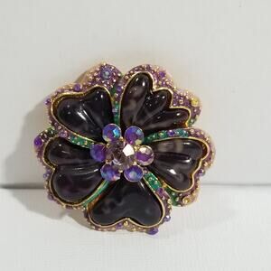 Purple rhinestone flower brooch 2" diameter 1.1995